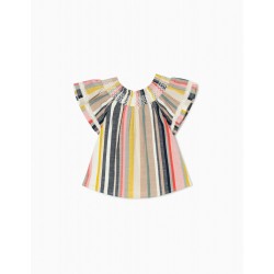 TOP WITH STRIPES WITH LACE FOR BABY GIRL, MULTICOLOR