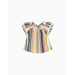 TOP WITH STRIPES WITH LACE FOR BABY GIRL, MULTICOLOR