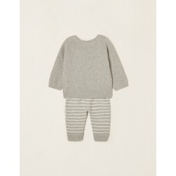 SWEATER + KNITTED PANTS, COTTON FOR NEWBORN, GREY