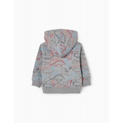 HOODED JACKET IN COTTON FOR BABY BOY 'DINOSAURS', GREY