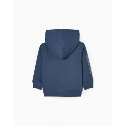 HOODED JACKET IN COTTON FOR BABY BOY 'DINOSAURS', BLUE