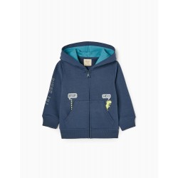 HOODED JACKET IN COTTON FOR BABY BOY 'DINOSAURS', BLUE