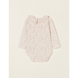 FLORAL BODY IN COTTON FOR NEWBORN, WHITE/PINK