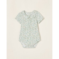 FLORAL BODY FOR NEWBORN, WHITE/WATER-GREEN