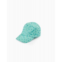 COTTON CAP WITH HEARTS AND GLITTERS FOR GIRL, AQUA GREEN