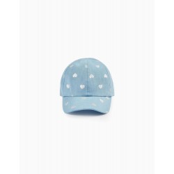 GIRL'S COTTON CAP WITH HEARTS, BLUE/SILVER