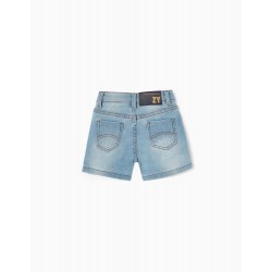 BABY GIRL COTTON JEANS SHORTS, LIGHT BLUE
