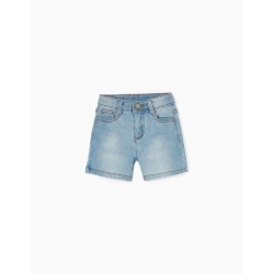 BABY GIRL COTTON JEANS SHORTS, LIGHT BLUE