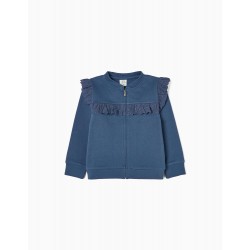 COTTON JACKET WITH ENGLISH EMBROIDERY FOR GIRL, BLUE