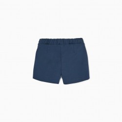 SHORTS WITH PLEATS IN ROMA STITCH FOR BABY GIRL, DARK BLUE