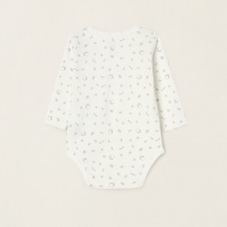 4 BABY COTTON LONG SLEEVE BODIES 'HEDGEHOG', WHITE/YELLOW