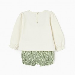 SWEATER + SHORTS WITH FLOWERS FOR BABY GIRL, WHITE/GREEN