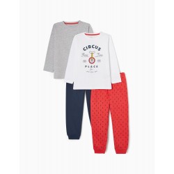 PACK 2 COTTON PAJAMAS FOR 'CIRCUS' BOY, WHITE/GREY/RED