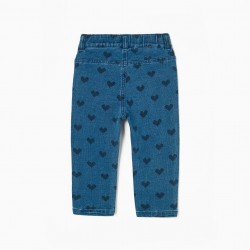 COTTON JEGGINGS WITH BABY GIRL HEARTS, BLUE