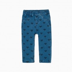 COTTON JEGGINGS WITH BABY GIRL HEARTS, BLUE