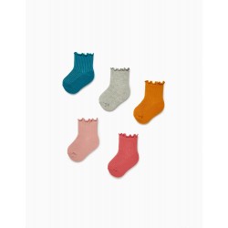 5 PAIRS OF RIBBED SOCKS FOR BABY GIRL, MULTICOLOR