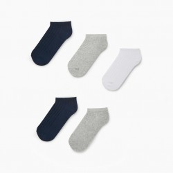PACK 5 PAIRS OF SHORT RIBBED SOCKS FOR BOYS, MULTICOLOR