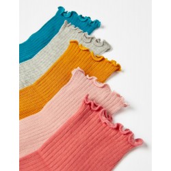 5 PAIRS OF RIBBED SOCKS FOR GIRLS, MULTICOLOR