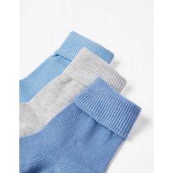 PACK 3 PAIRS OF FOLDED SOCKS FOR BABY BOY, BLUE/GREY