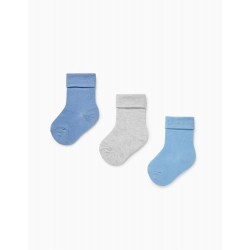 PACK 3 PAIRS OF FOLDED SOCKS FOR BABY BOY, BLUE/GREY