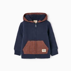 HOODED JACKET WITH SHERPA LINING FOR BABY BOY, DARK BLUE