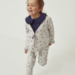 HOODED JACKET IN COTTON FOR GIRL 'FLOWERS', GREY