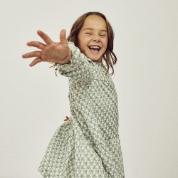 LONG SLEEVE FLORAL DRESS IN COTTON FOR GIRL, GREEN