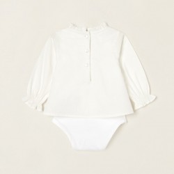 BODY-BLOUSE COTTON WITH EMBROIDERY FOR NEWBORN, WHITE/PINK