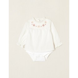 BODY-BLOUSE COTTON WITH EMBROIDERY FOR NEWBORN, WHITE/PINK
