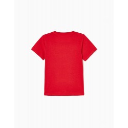COTTON T-SHIRT FOR BOY 'GAME ON', RED