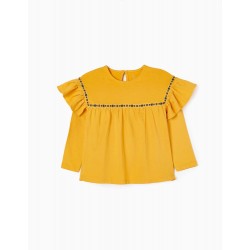 LONG SLEEVE T-SHIRT IN COTTON FOR GIRL, YELLOW