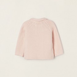 KNITTED JACKET, COTTON FOR NEWBORN, PINK