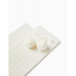 HIGH COTTON SOCKS WITH POMPOMS FOR GIRL, PEARL WHITE