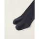 COTTON TIGHTS WITH FRILLS FOR BABY GIRL, DARK BLUE