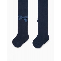 KNITTED TIGHTS IN COTTON WITH BABY GIRL LACE, DARK BLUE