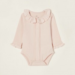 BODY WITH FRILLS IN COTTON FOR NEWBORN, PINK