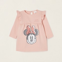 LONG SLEEVE DRESS IN COTTON FOR NEWBORN 'SWEET MINNIE', PINK