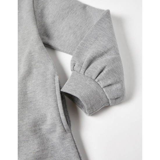 DRESS-SWEAT CARDED WITH HOOD FOR GIRL 'MINNIE', GREY