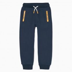 CARDED COTTON TRAINING PANTS FOR BOY 'GAME OVER', DARK BLUE