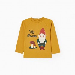 LONG SLEEVE T-SHIRT IN BABY COTTON BOY 'GNOME', YELLOW