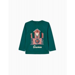 LONG SLEEVE T-SHIRT IN BABY COTTON BOY 'GNOME', GREEN