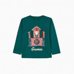 LONG SLEEVE T-SHIRT IN BABY COTTON BOY 'GNOME', GREEN