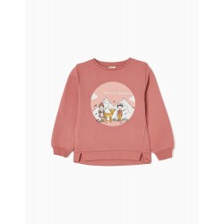 CARDED COTTON SWEAT FOR 'ADVENTURE' GIRL, PINK