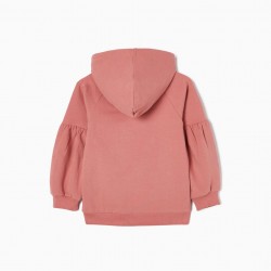 CARDED COTTON SWEAT FOR GIRL 'SWISS ALPS', PINK