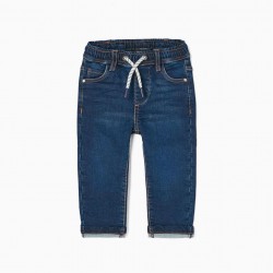 SPORTY JEANS IN COTTON FOR BABY BOY, BLUE