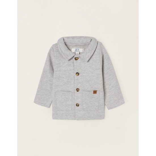 CARDED COTTON JACKET FOR NEWBORN, GREY