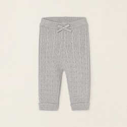 SEALED AND BRAIDED KNIT PANTS FOR NEWBORN, GREY