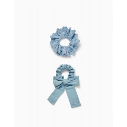 PACK 2 ELASTIC SCRUNCHIE WITH ENGLISH EMBROIDERY FOR BABY AND GIRL, BLUE