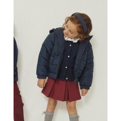 PADDED JACKET WITH HOOD FOR GIRL, DARK BLUE