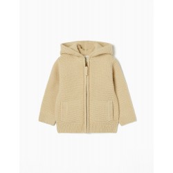 THICK KNIT HOODED JACKET IN COTTON FOR BOY, BEIGE